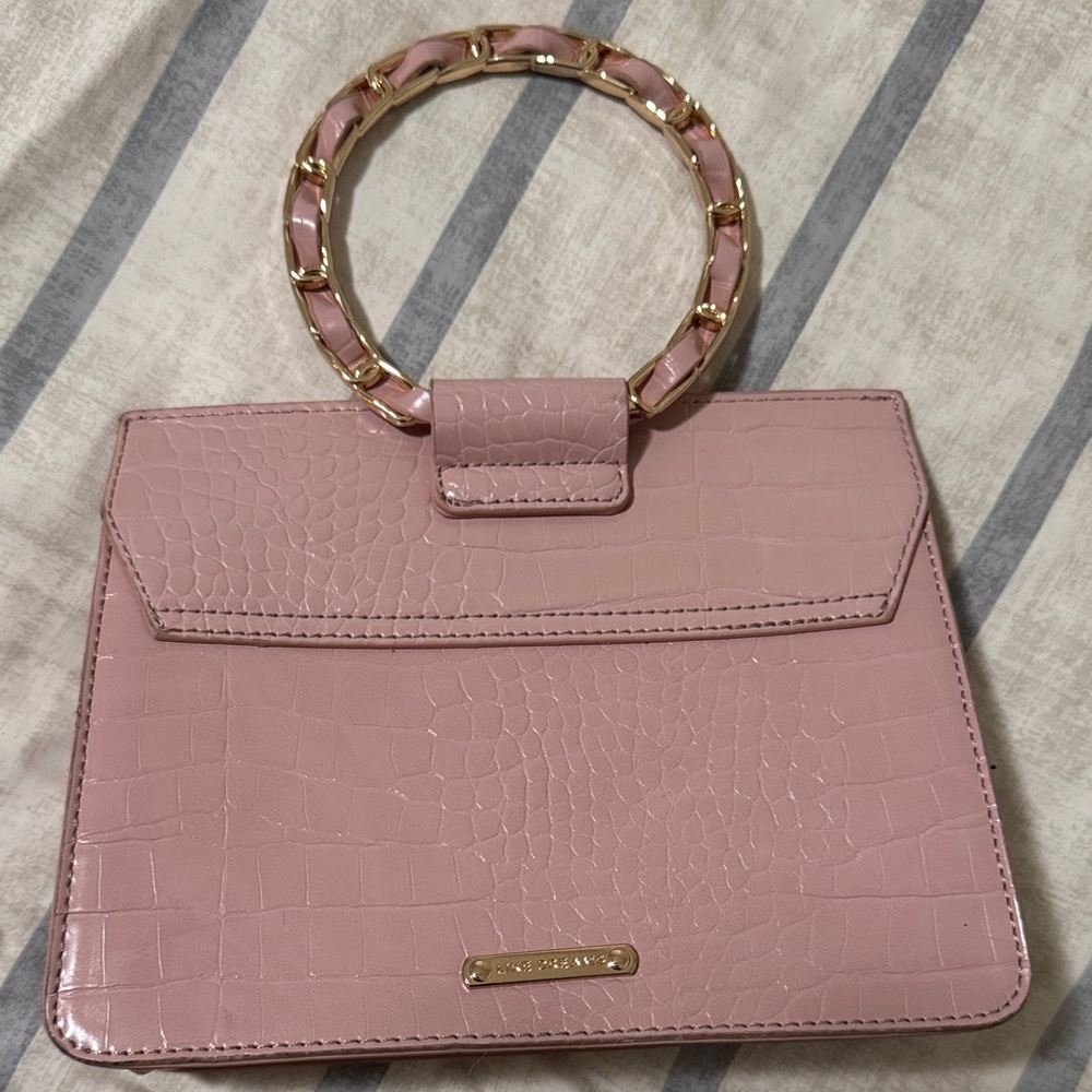 Chic Pink Croc-Embossed Clutch with Gold Handle
